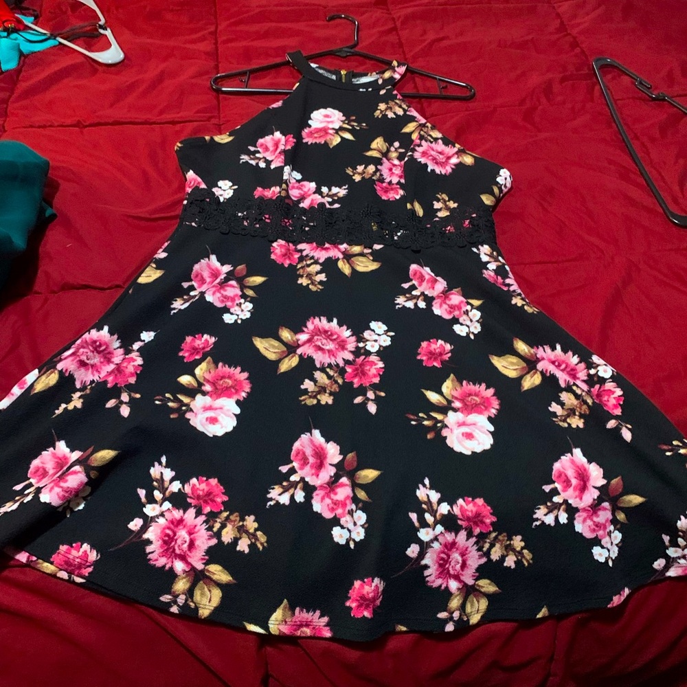 Black with pink flowers dress size xl